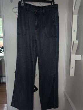 Rewash Dark Gray Wide-Leg Flare Jeans